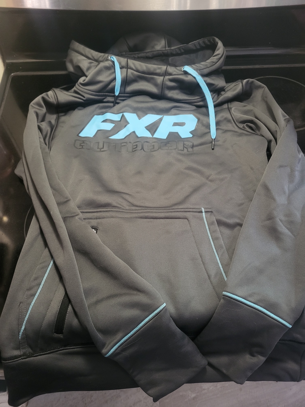 FXR Women's Black Pullover Hoodie with Blue Accents